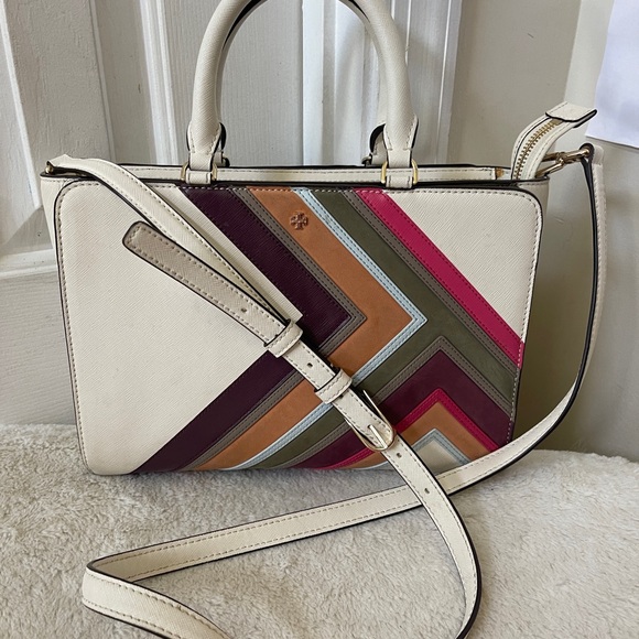 Tory Burch Robinson Strip Satchel Bag EUC - Picture 8 of 16